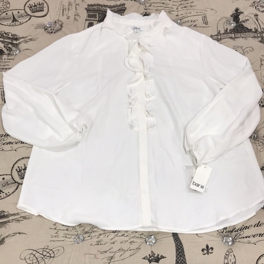 Bar III Trendy Plus Size Ruffled Button-Up Blouse - Picture 2 of 9